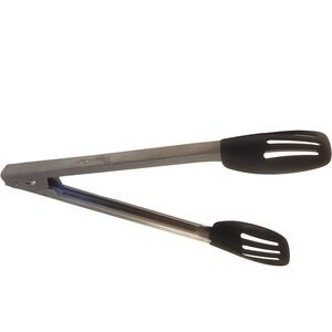 The Pampered Chef Stainless Steel Chef Tongs with Black Silicone Tips Locking